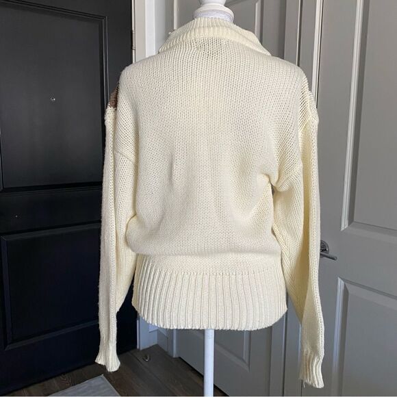80s Vintage Spice of Life Cream and Brown Embellished Knit Sweater Size M - Picture 6 of 6